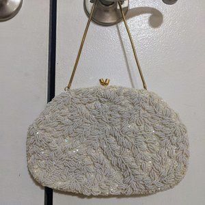 Vintage Embellished Satin and Gold Formal Clutch